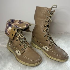 Sperry Top-Sider Leather Lace Up Mid Calf Fold Over Boots